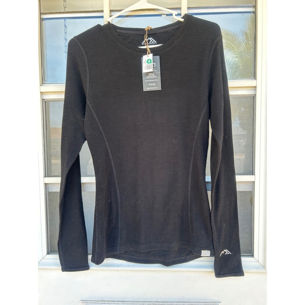 NWT Merino.tech Womens 250g Midweight 100% Merino Wool  Base Layer Black S